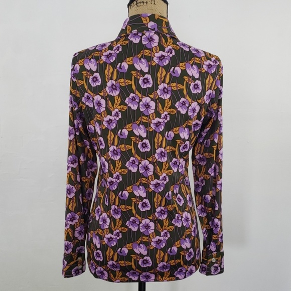 Vintage 70's olive green & purple flowered shirt - Picture 4 of 8